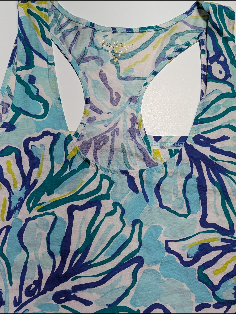 Lilly Pulitzer Women's Floral Racerback Tank Top Blue Green White XL - Picture 3 of 7